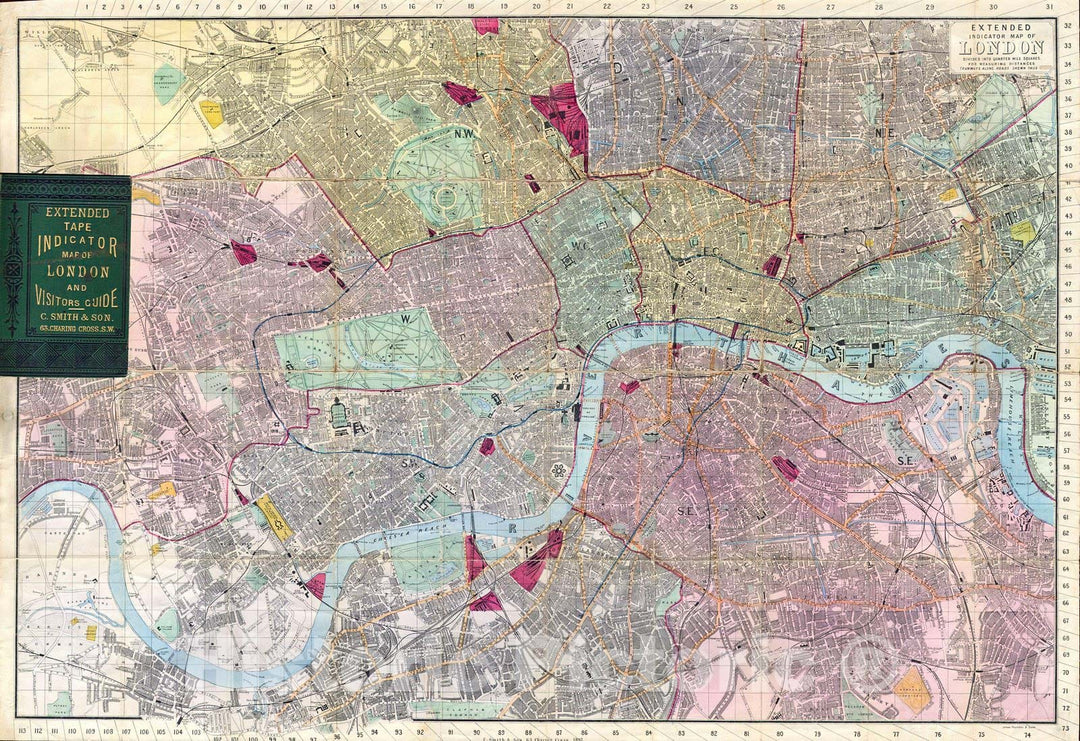 Historic Map : Smith's Pocket Map of London, England, 1892, Vintage Wall Art