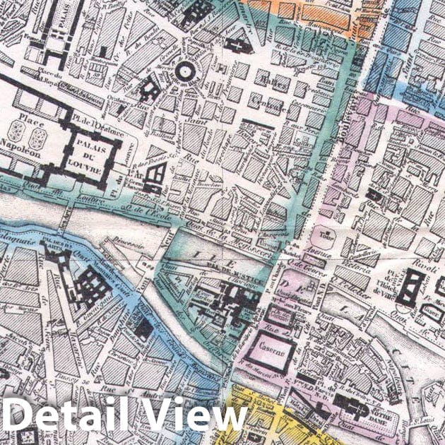 Historic Map : Galignani's Plan of Paris and Environs (France), 1865, Vintage Wall Art