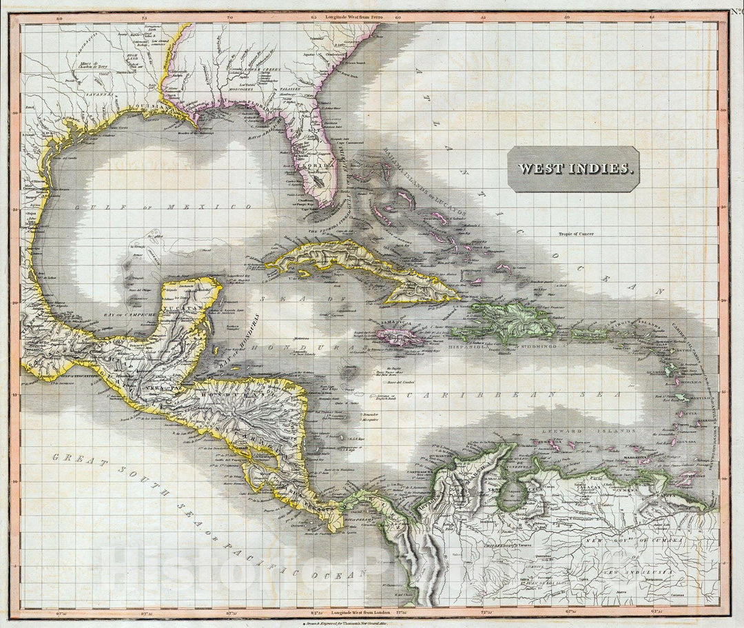 Historic Map : Thomson Map of The West Indies & Central America , 1814, Vintage Wall Art