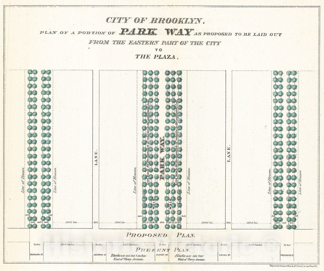 Historic Map : Vaux and Olmstead's Layout Map of Eastern Parkway, Brooklyn, New York , 1868, Vintage Wall Art