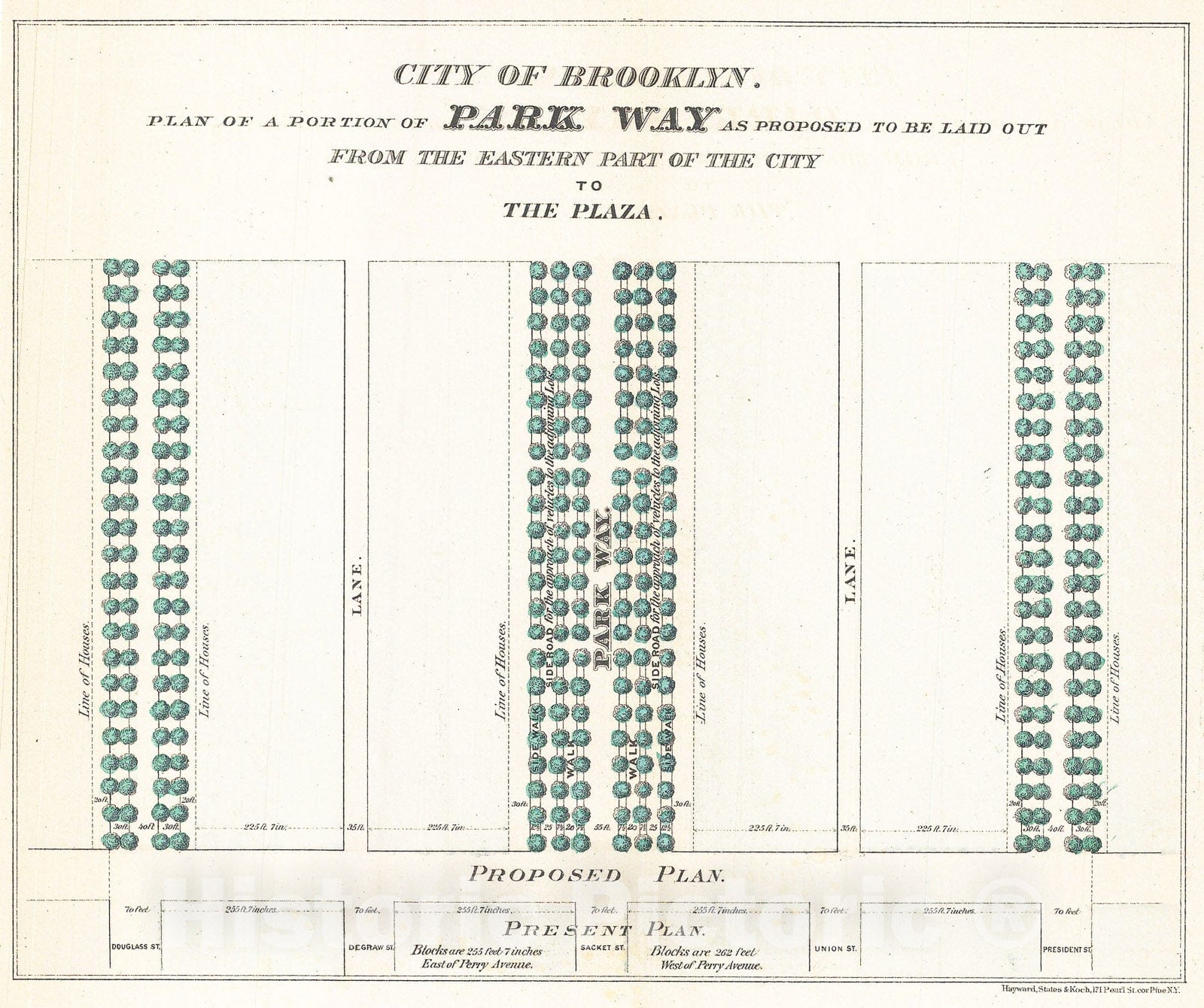 Historic Map : Vaux and Olmstead's Layout Map of Eastern Parkway, Brooklyn, New York , 1868, Vintage Wall Art