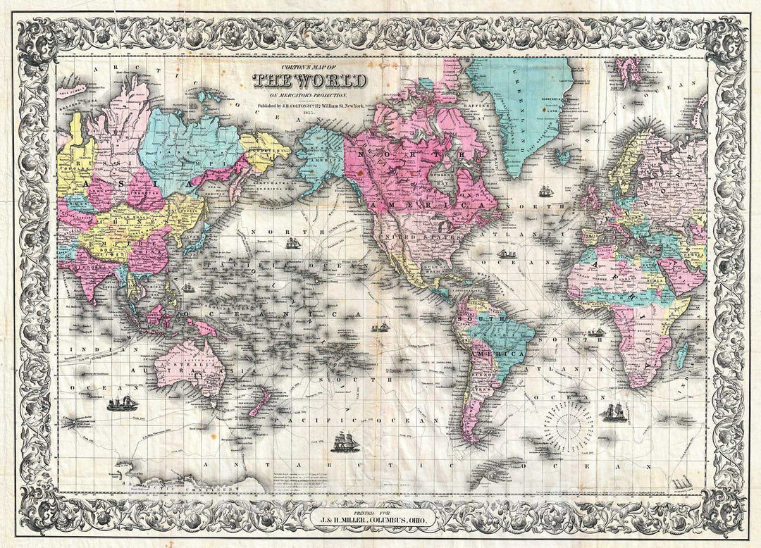 Historic Map : Colton's Map of The World on Mercator's Projection (Pocket Map), 1852, Vintage Wall Art