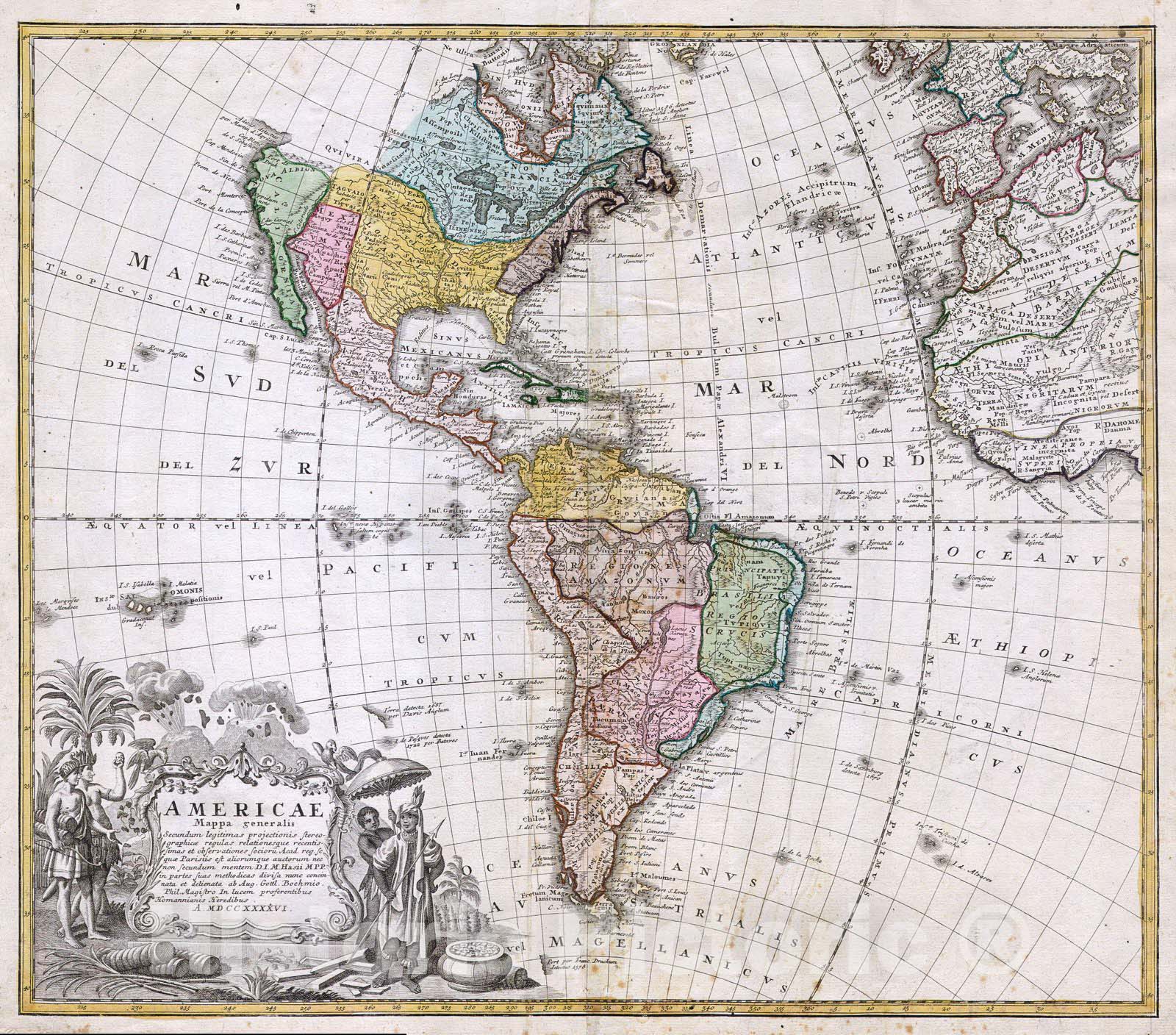 Historic Map : Homann Heirs Map of North America & South America , 1846, Vintage Wall Art