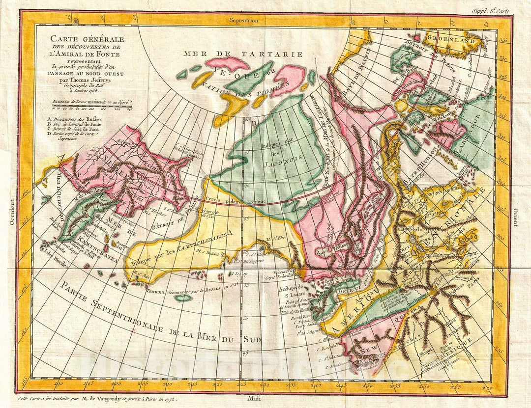 Historic Map : Vaugondy, Diderot Map of Alaska, The Pacific Northwest & The Northwest Passage, 1772, Vintage Wall Art