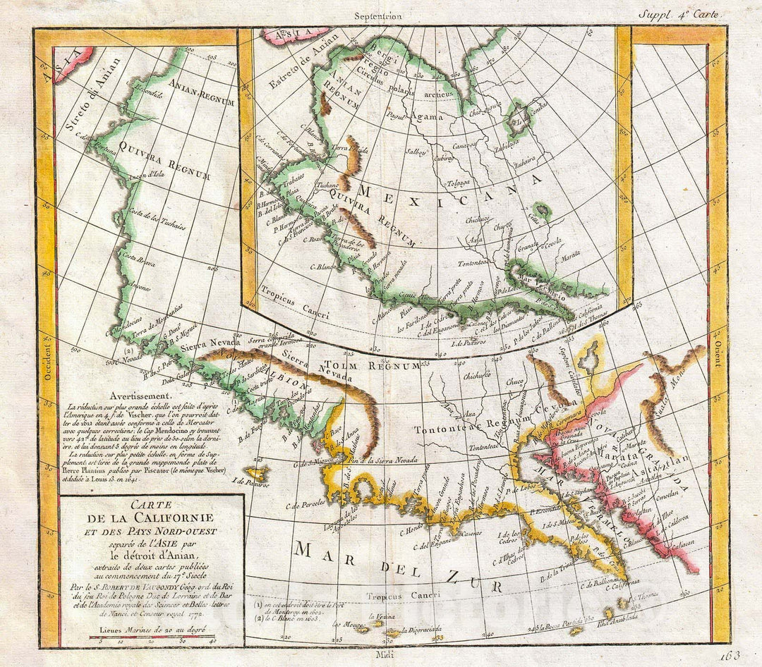 Historic Map : Vaugondy, Diderot Map of California and Alaska (Anian & Quivira) , 1772, Vintage Wall Art