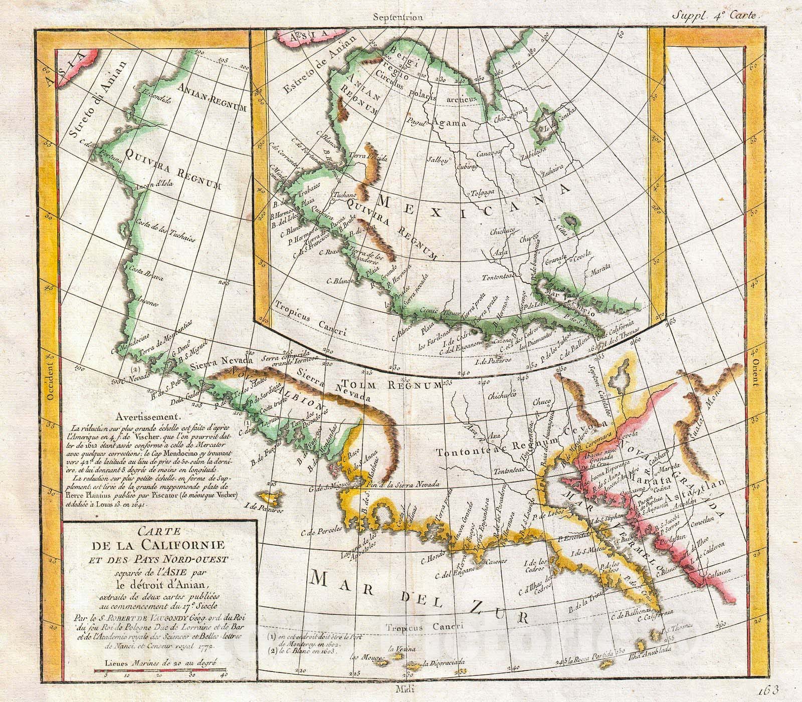 Historic Map : Vaugondy, Diderot Map of California and Alaska (Anian & Quivira) , 1772, Vintage Wall Art