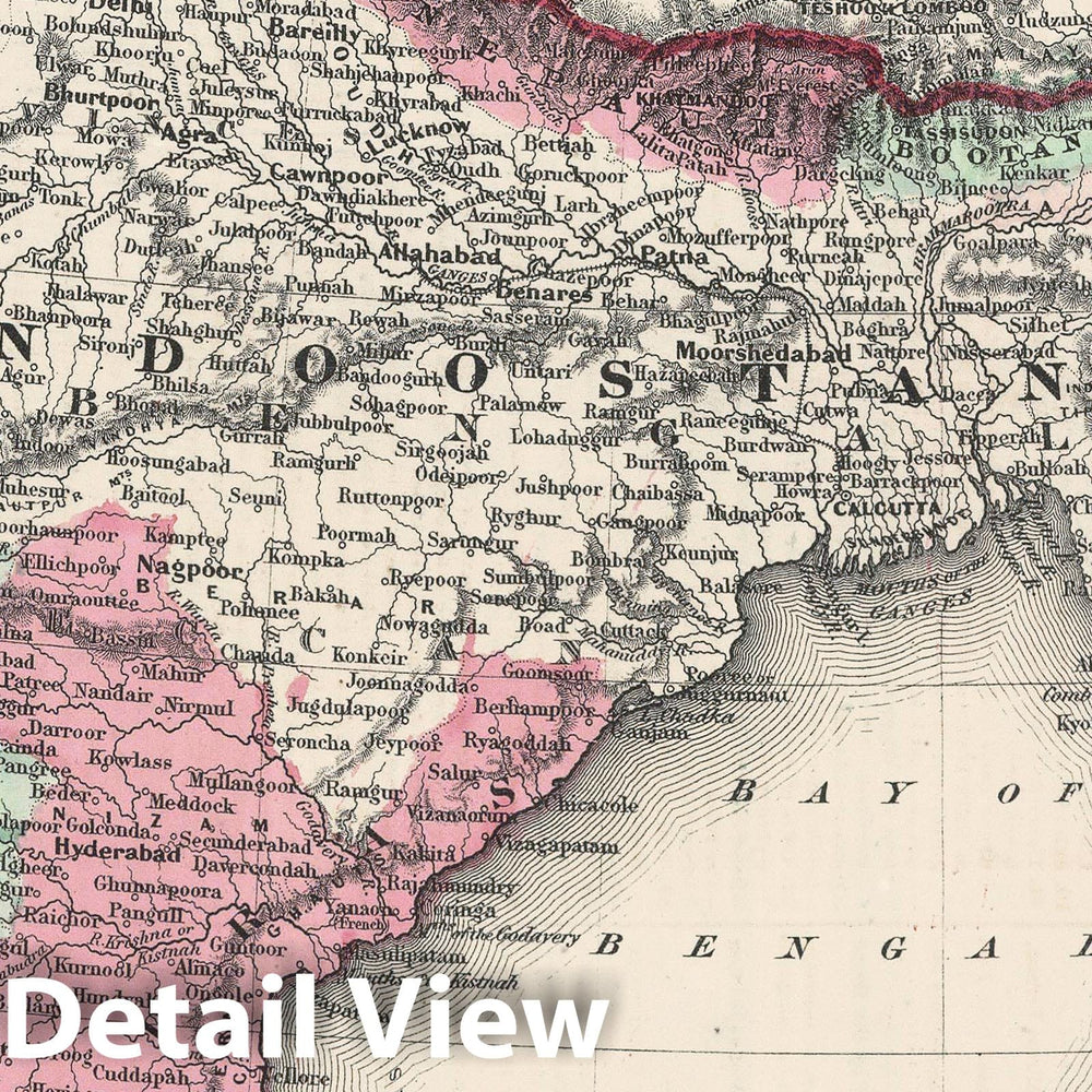 Historic Map : Johnson's Map of India (Hindostan or British India) , Version 2, 1865, Vintage Wall Art