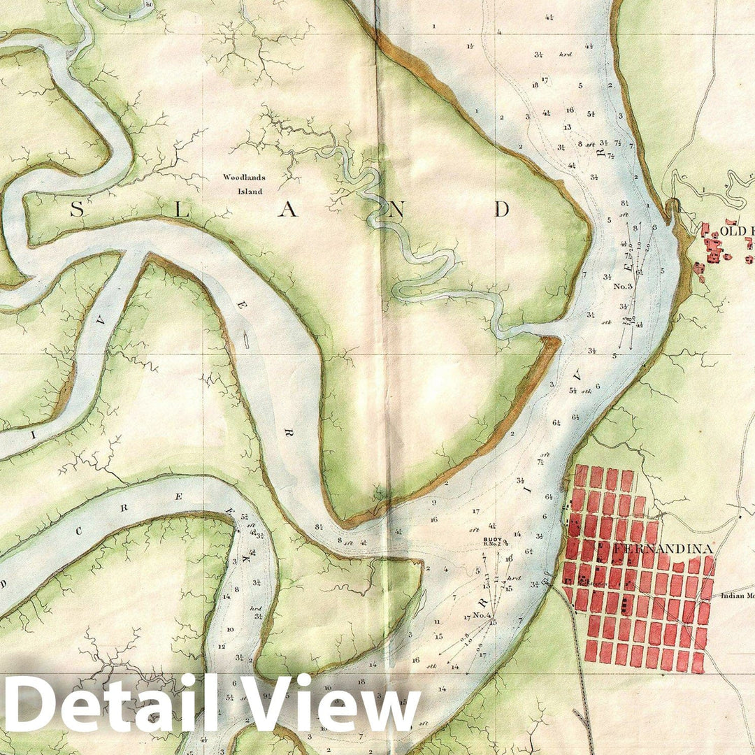 Historic Map : U.S. Coast Survey Map or Chart of St. Mary's River and Fernandina Harbor, Florida, 1857, Vintage Wall Art