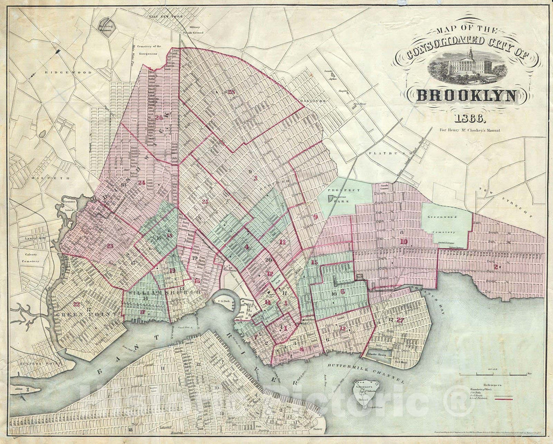 Historic Map : McCloskey's Pocket Map of Brooklyn, New York , 1866, Vintage Wall Art