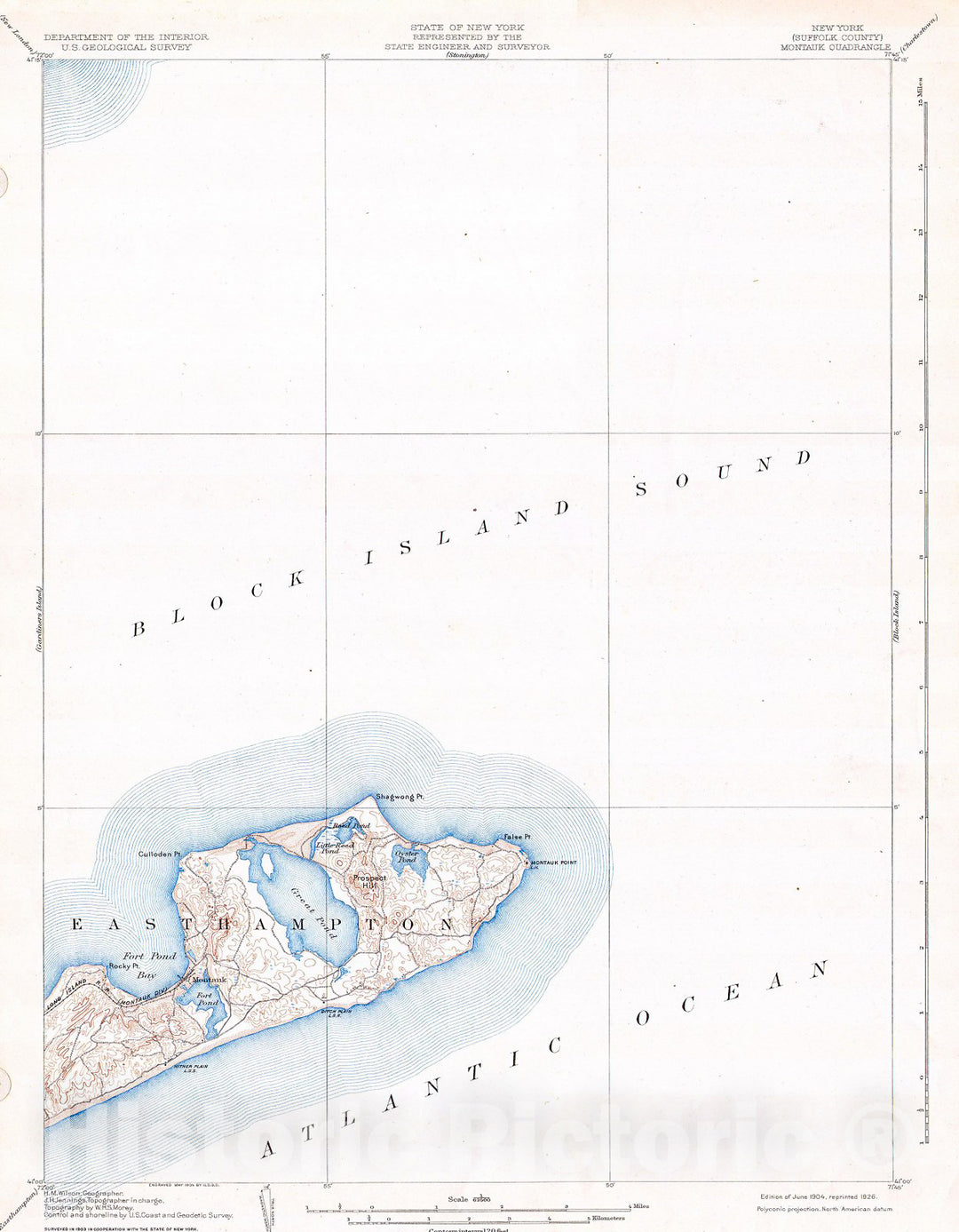 Historic Map : U.S.G.S. Map of Long Island, New York (Montauk & Easthampton), 1904, Vintage Wall Art