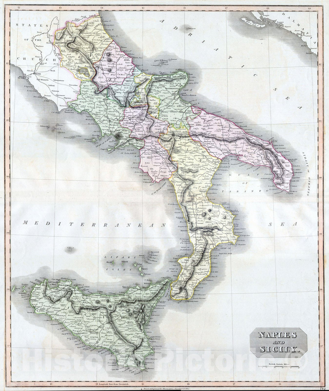 Historic Map : Thomson Map of Southern Italy (Naples & Sicily) , 1814, Vintage Wall Art