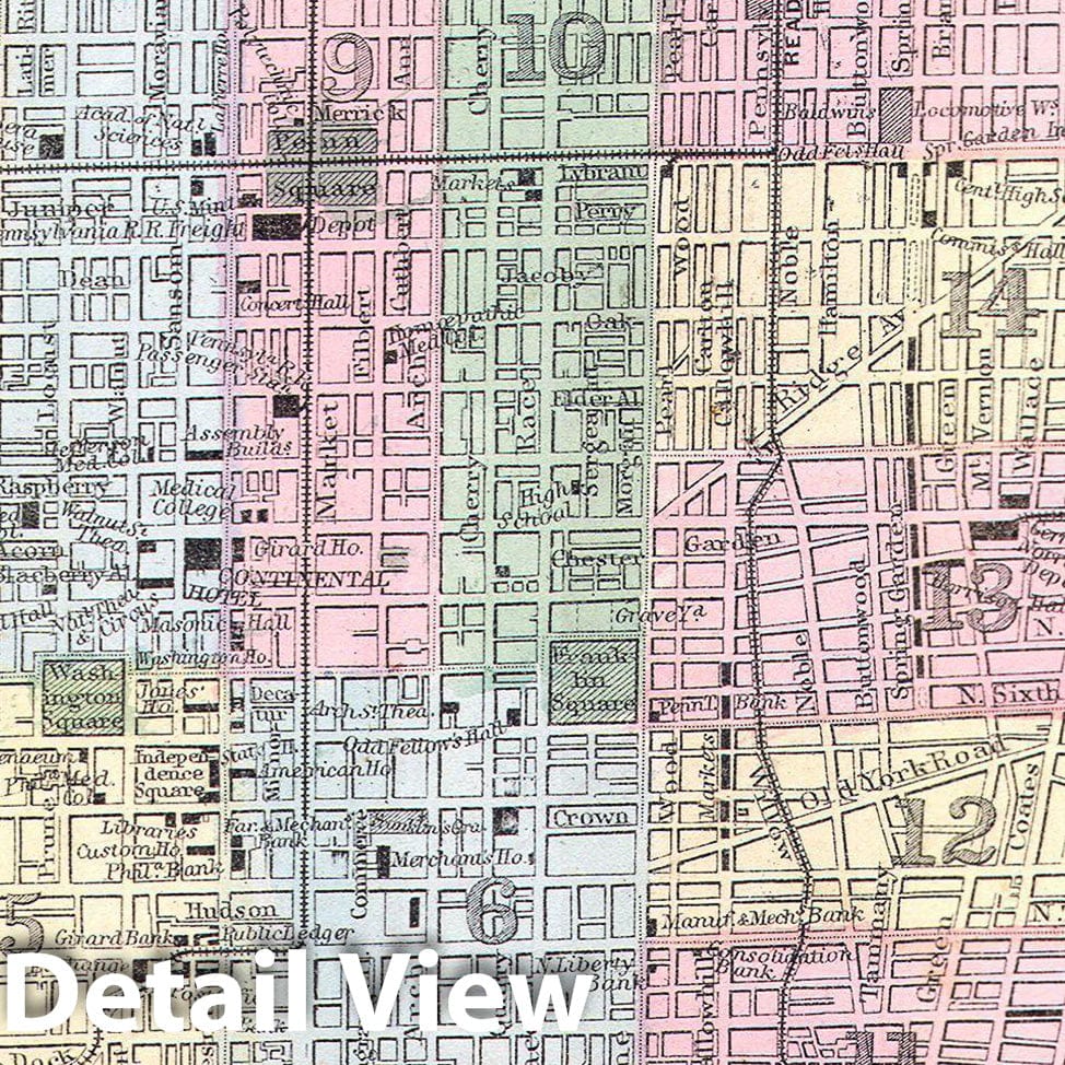 Historic Map : Mitchell's Street Map of Philadelphia, 1860, Vintage Wall Art