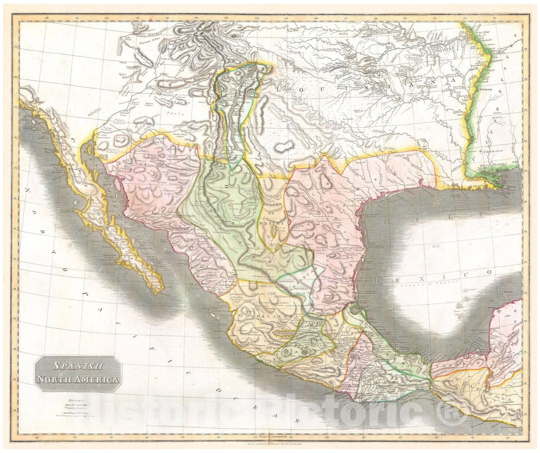 Historic Map : Thomson Map of Texas, Mexico & Louisiana, 1814, Vintage Wall Art