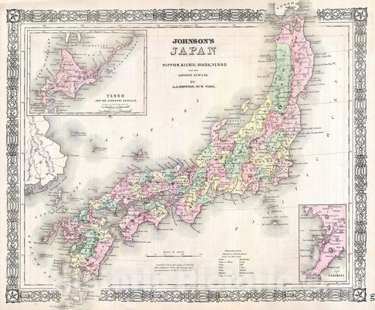 Historic Map : Johnson's Japan Nippon, Kiusiu, Sikok, Yesso and the Japanese Kuriles, 1861, Alvin Jewett Johnson, Vintage Wall Art