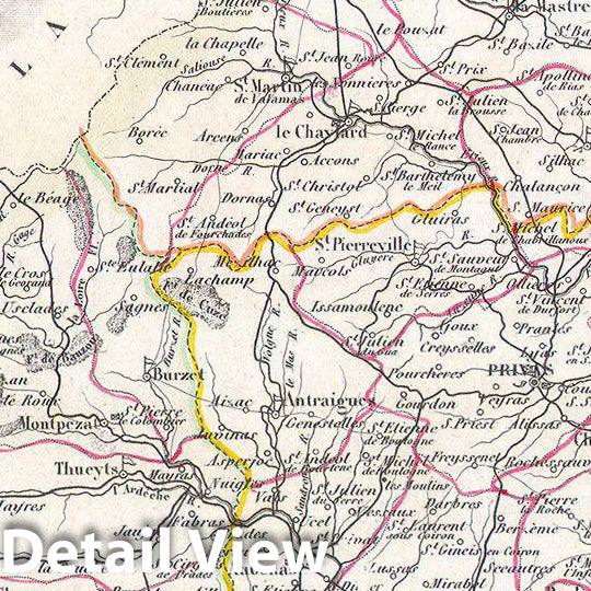 Historic Map : Levasseur Map of The Dept. de L'Ardeche, France, 1847, Vintage Wall Art