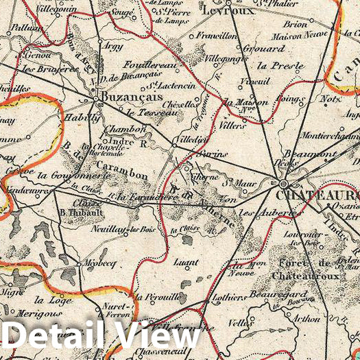 Historic Map : Levasseur Map of The Department de L'Indre, France (Chinon Wine Region), 1852, Vintage Wall Art