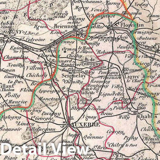 Historic Map : Levasseur Map of The Department De L'Yonne (Burgundy or Bourgogne Wine Region), 1852, Vintage Wall Art