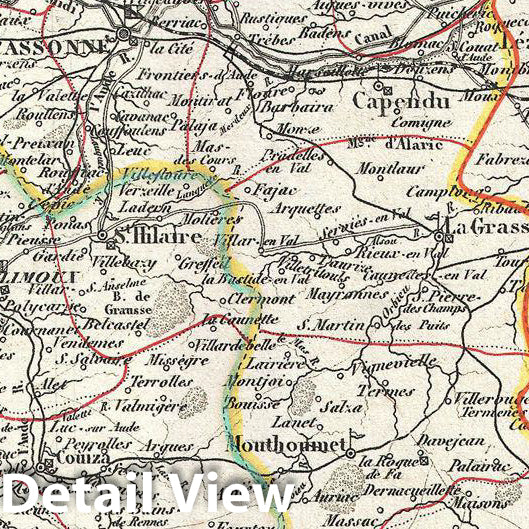 Historic Map : Levasseur Map of The Department L'Aude, France, 1852, Vintage Wall Art