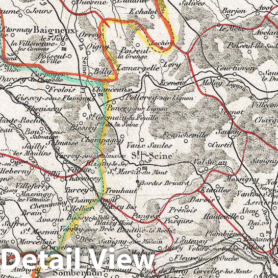 Historic Map : Levasseur Map of The Department Cote Art, France (Burgundy or Bourgogne Wine Region), 1852, Vintage Wall Art