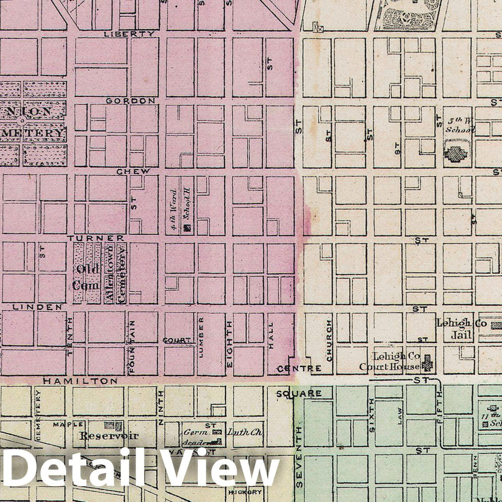 Historic Map : Asher & Adams Map of Allentown, PA, 1872, Vintage Wall Art