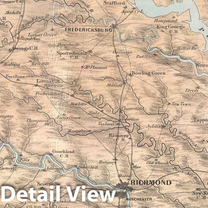 Historic Map : Schaus Bird's Eye View Map of Virginia, Delaware, and North Carolina (Seat of War) , 1861, Vintage Wall Art