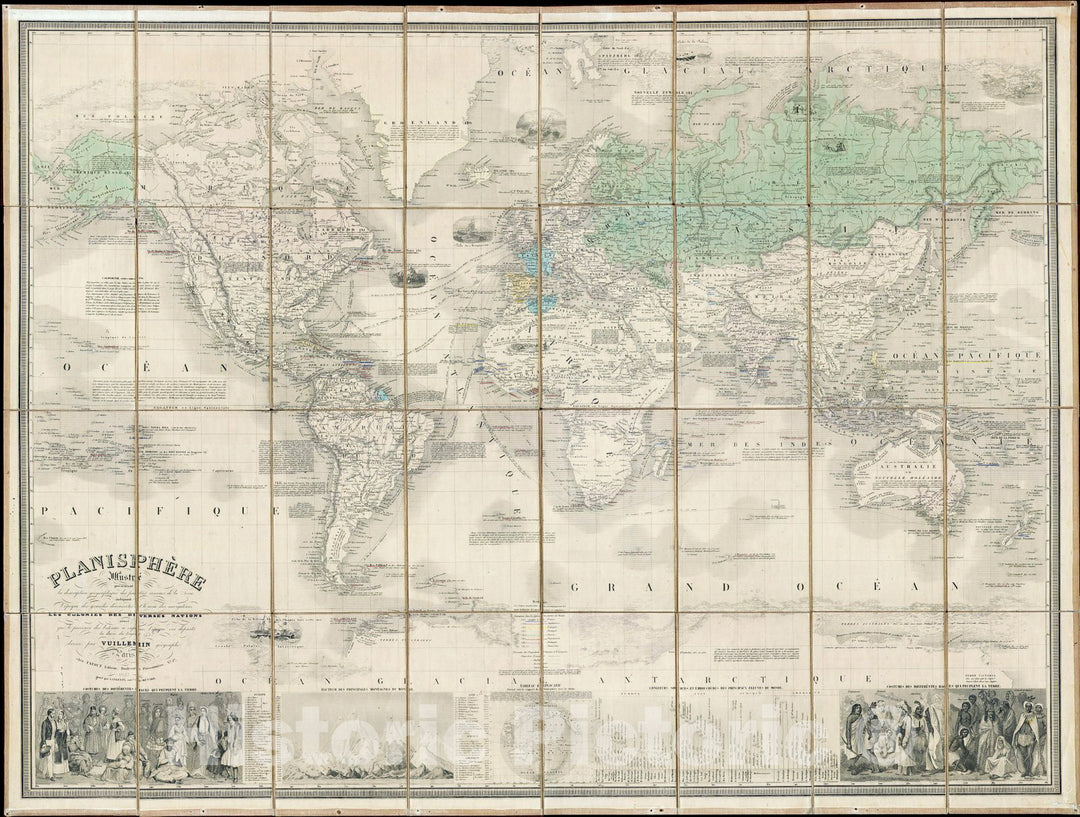 Historic Map : Vuillemin Case Map of The World on Mercator's Projection, 1857, Vintage Wall Art