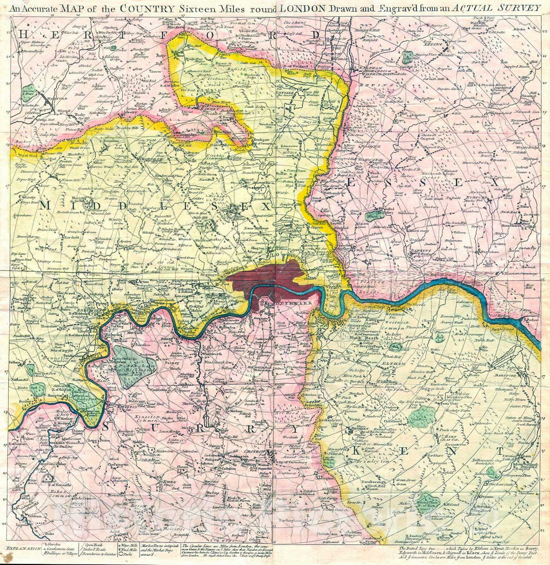 Historic Map : Gentleman's Magazine Map of London and Environs , 1764, Vintage Wall Art