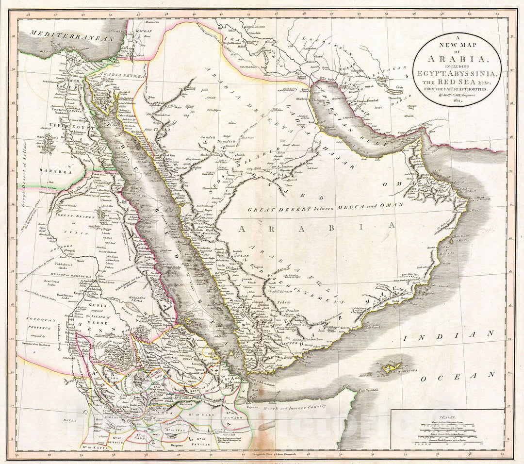 Historic Map : Cary Map of Arabia, Egypt & Abyssinia , 1811, Vintage Wall Art