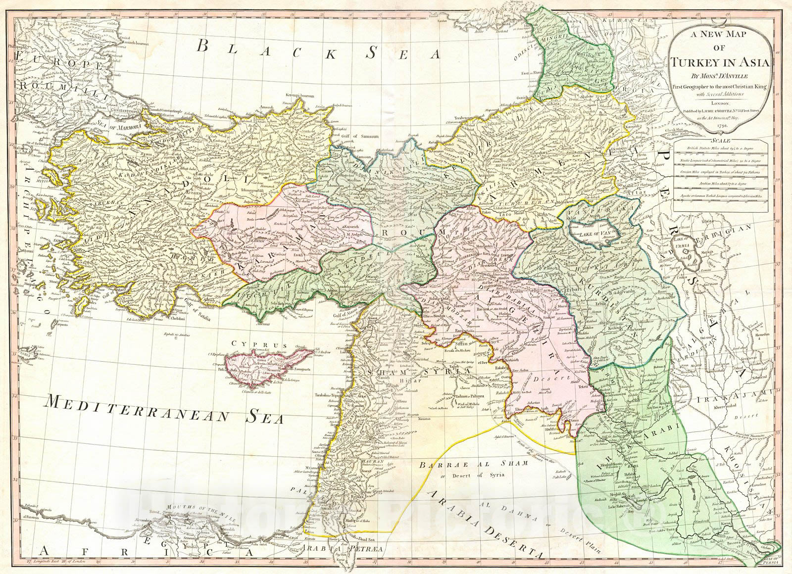 Historic Map : d'Anville Map of Turkey, Iraq and Palestine, 1794, Vintage Wall Art