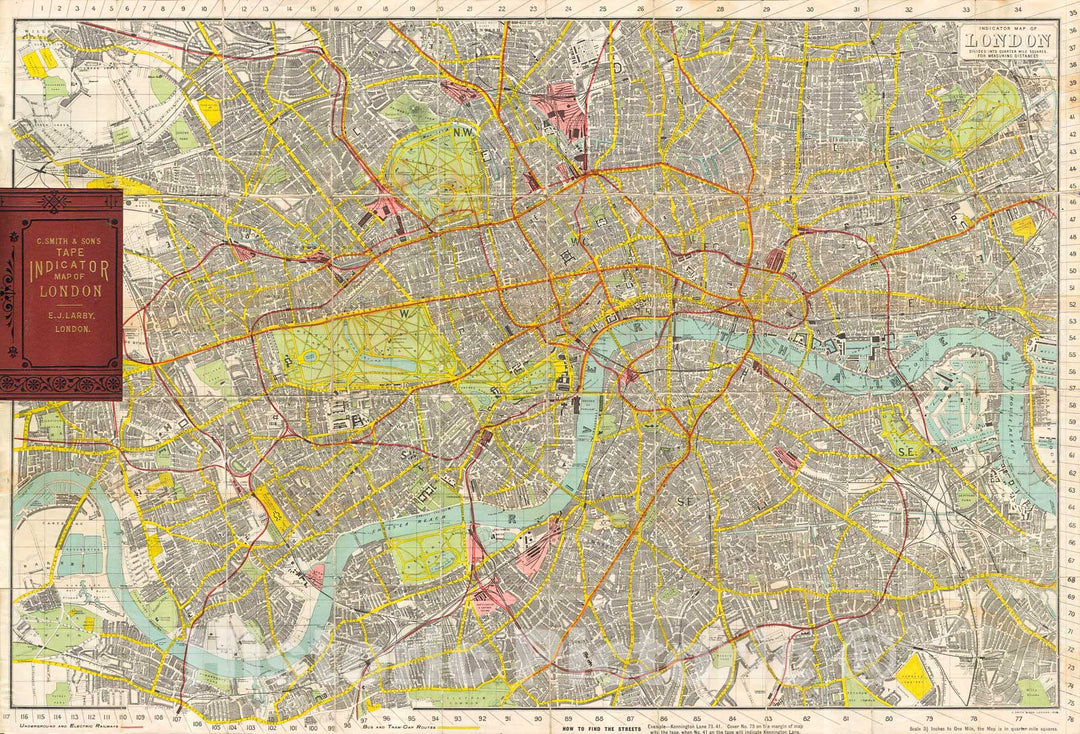 Historic Map : Smith's Tape Indicator Map of London (Pocket Map), 1910, Vintage Wall Art