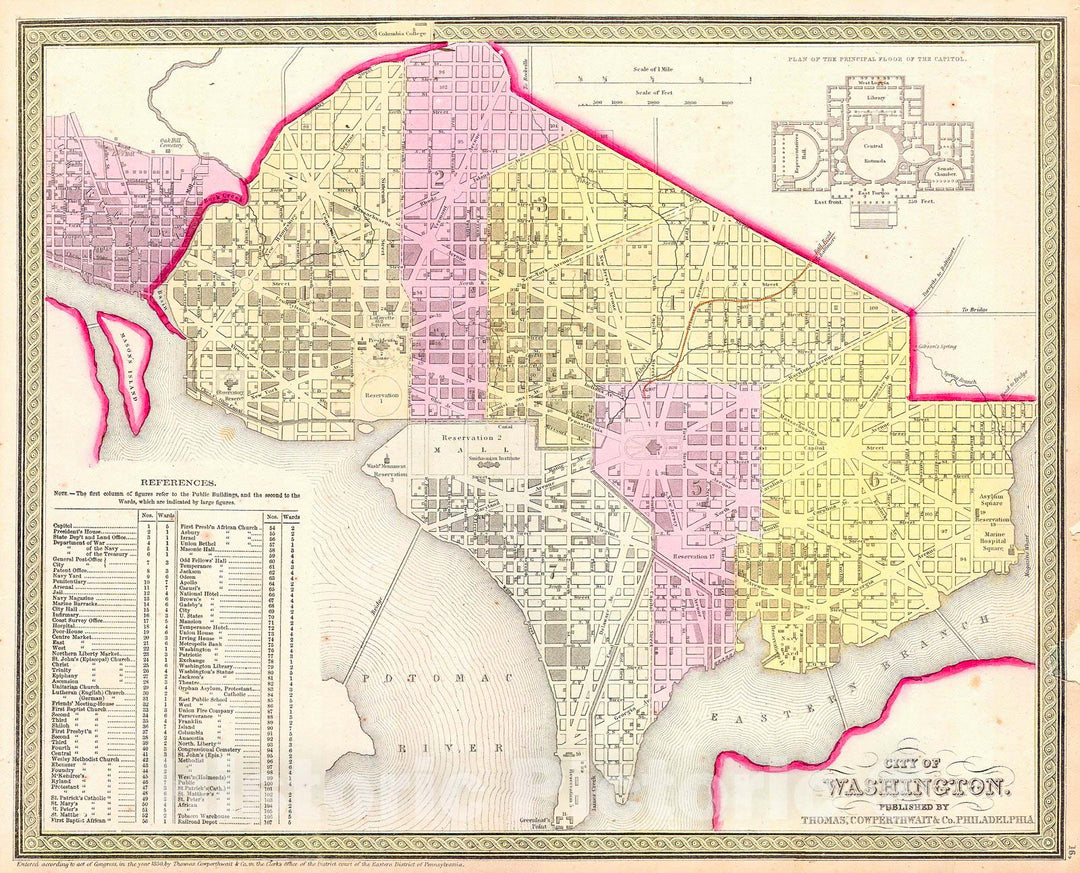 Historic Map : Mitchell Map of Washington D.C. & Georgetown , 1850, Vintage Wall Art