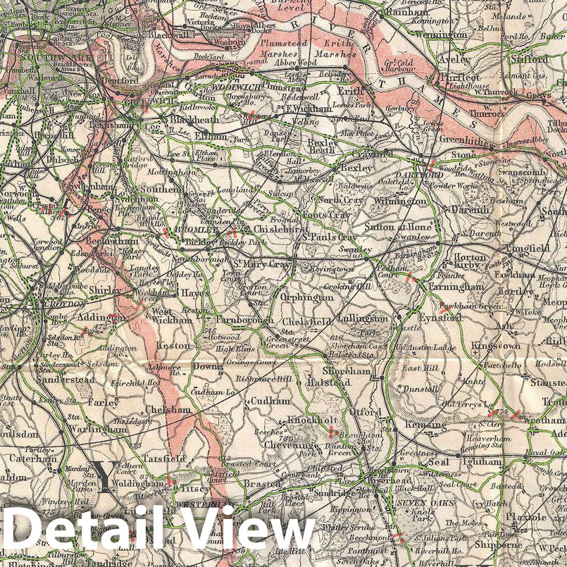 Historic Map : Barthholomew Cyclist's Map of 50 Miles Around London, England, 1895, Vintage Wall Art