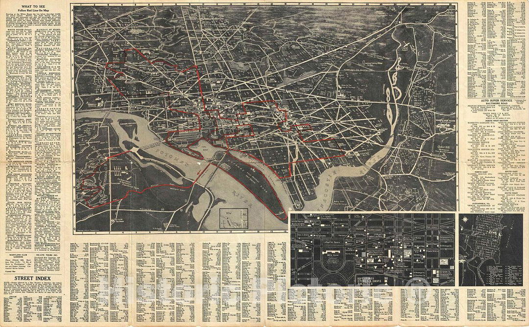 Historic Map : Traster Bird's Eye View Antique Map of Washington D.C, 1934, Vintage Wall Art