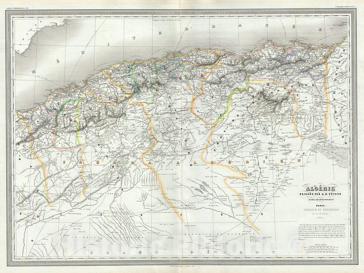 Historic Map : Dufour Map of Algeria, Barbary Coast, Northern Africa, 1860, Vintage Wall Art