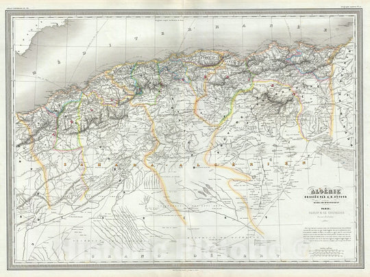 Historic Map : Dufour Map of Algeria, Barbary Coast, Northern Africa, 1860, Vintage Wall Art