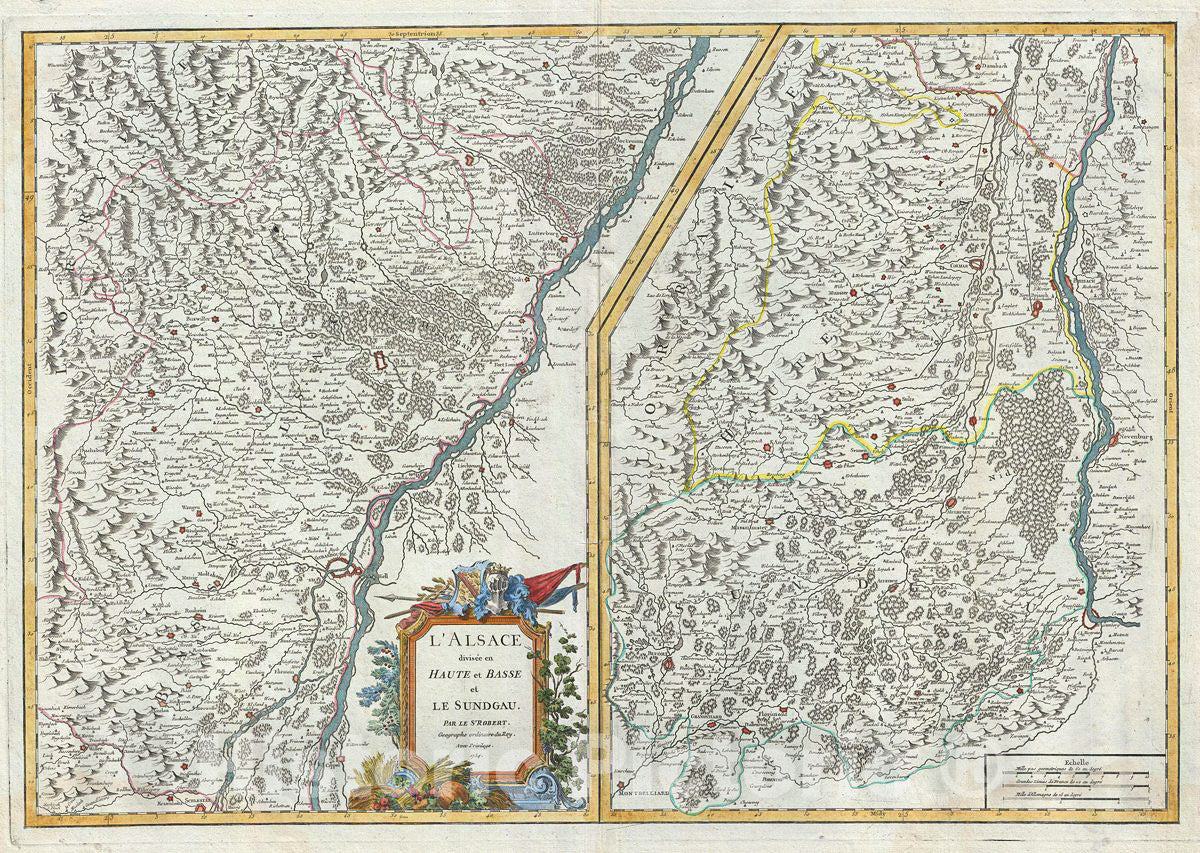 Historic Map : Vaugondy Map of Alsace Region of France (Alsace Wine Region), 1754, Vintage Wall Art