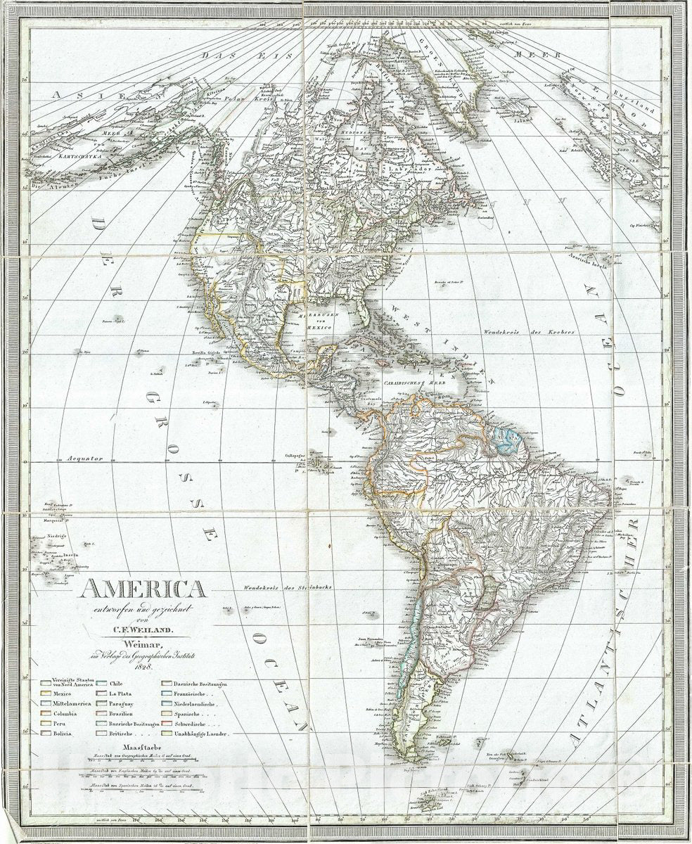 Historic Map : Weiland Map of North America and South America, 1828, Vintage Wall Art