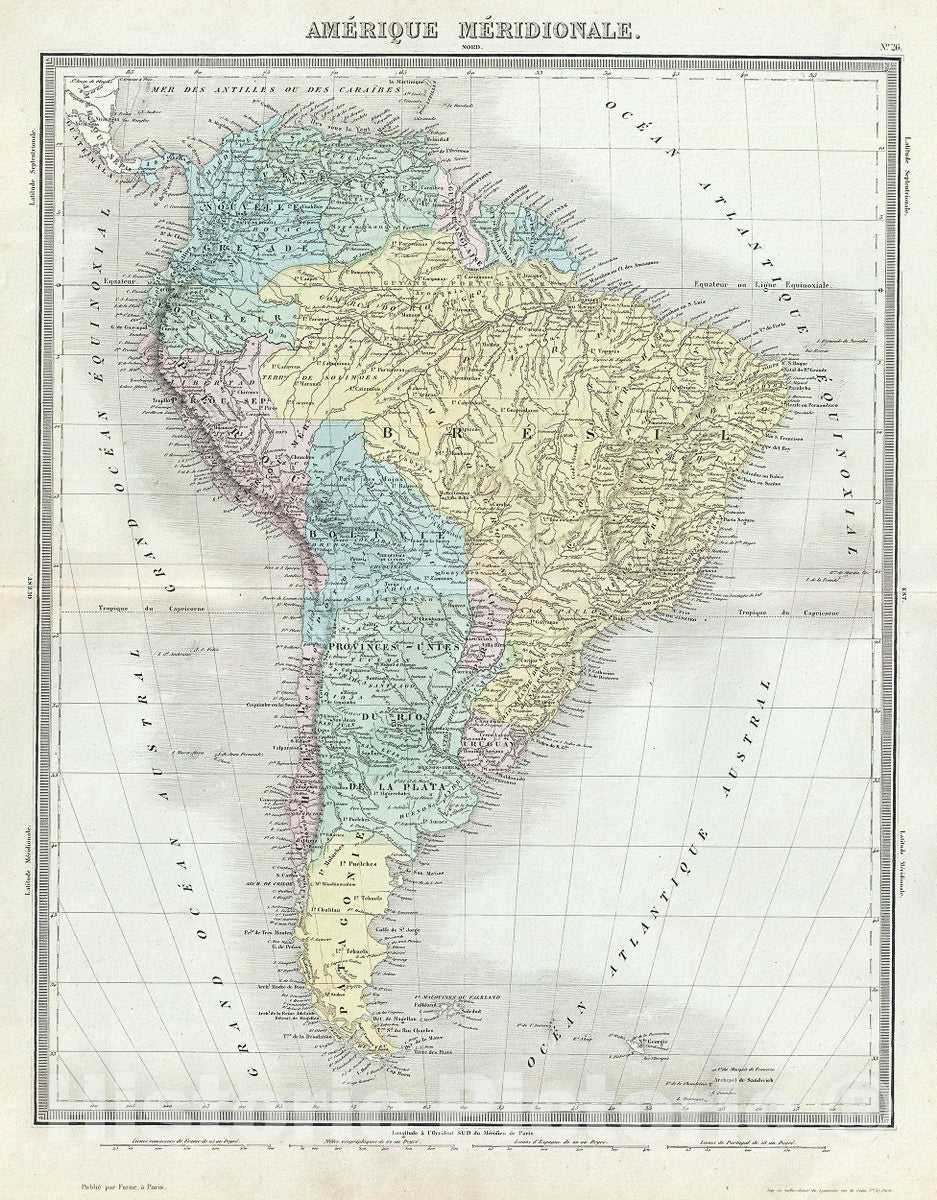 Historic Map : Tardieu Map of South America, 1874, Vintage Wall Art