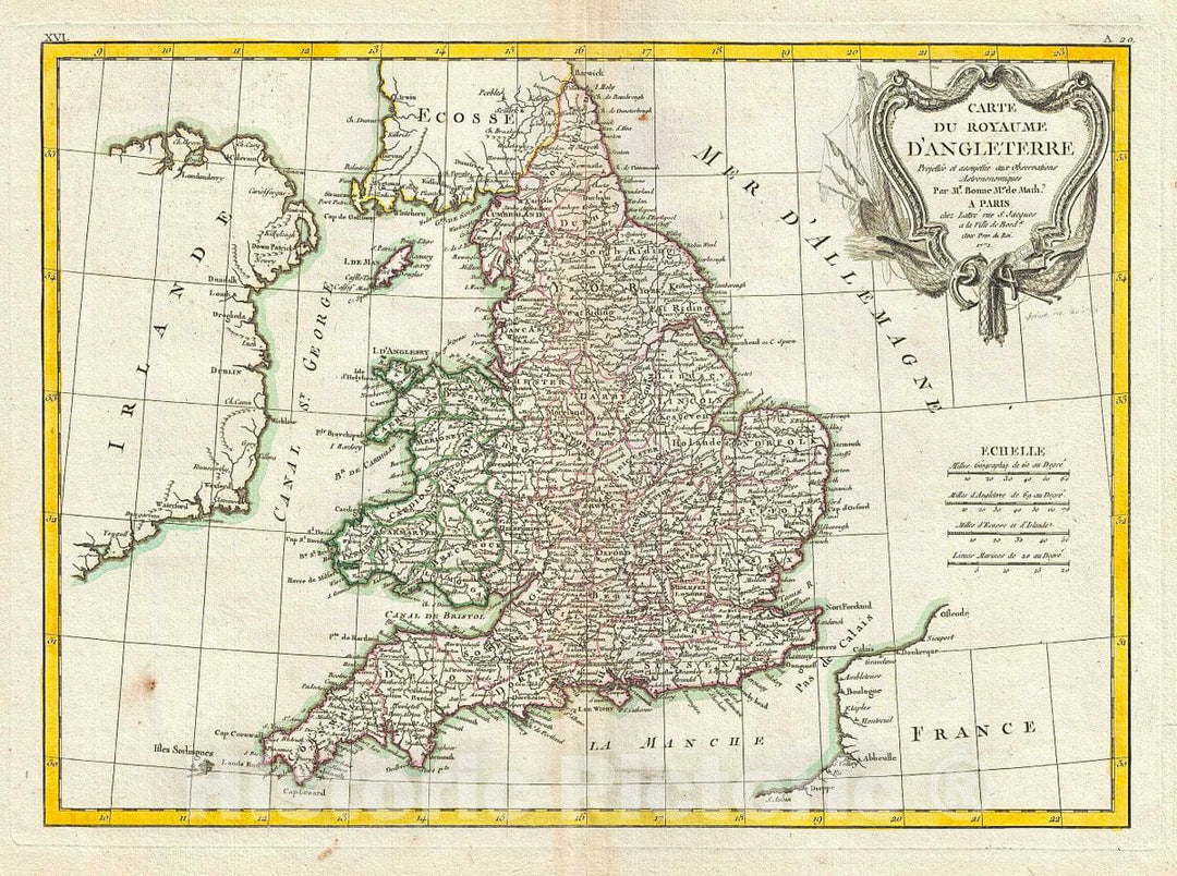 Historic Map : Bonne Map of England and Wales, 1771, Vintage Wall Art