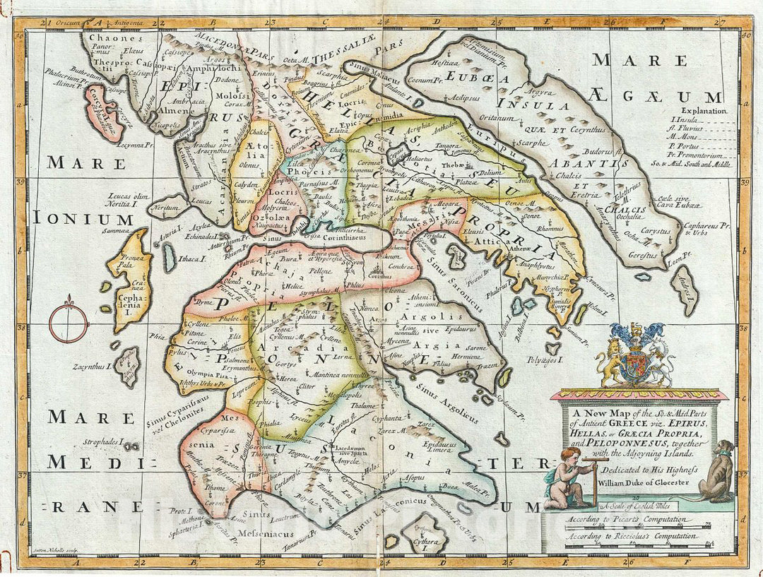 Historic Map : Wells Map of Ancient Greece, 1712, Vintage Wall Art