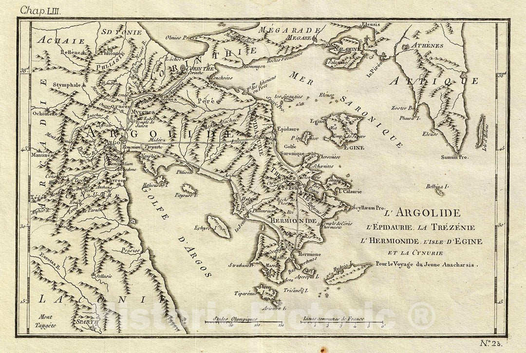 Historic Map : Bocage Map of Argolis, Trezene, Aegina in Ancient Greece, 1791, Vintage Wall Art