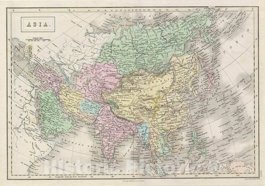 Historic Map : Black Map of Asia, Version 2, 1851, Vintage Wall Art