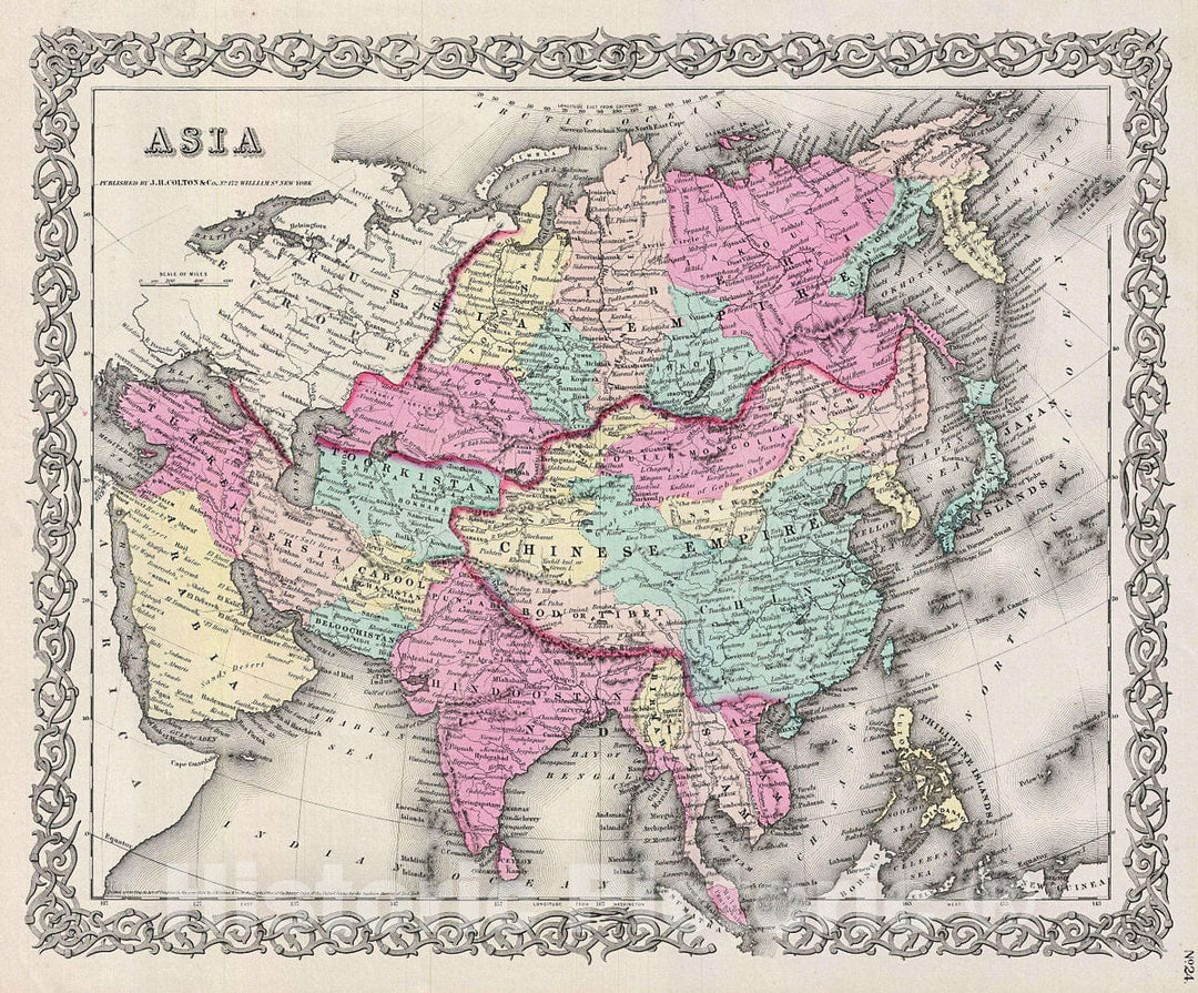 Historic Map : Colton Map of Asia, 1856, Vintage Wall Art