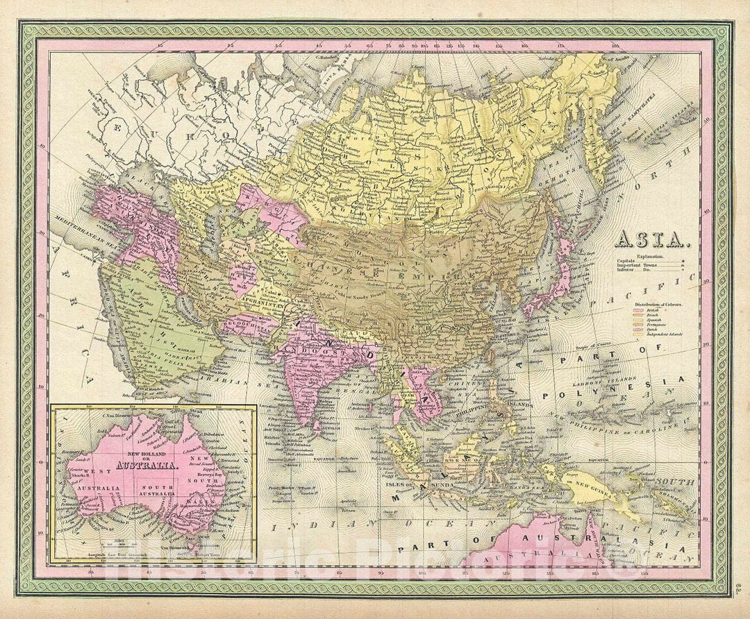 Historic Map : Mitchell Map of Asia, 1849, Vintage Wall Art