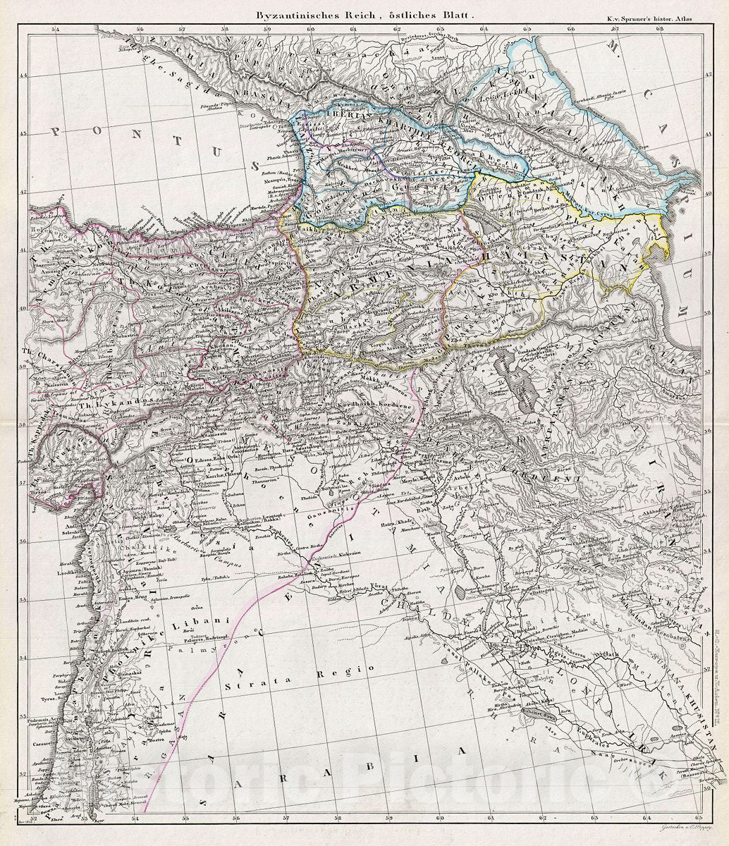 Historic Map : Spruner Antique Map of Byzantine Turkey, Iran, Iraq, and Syria, 1854, Vintage Wall Art