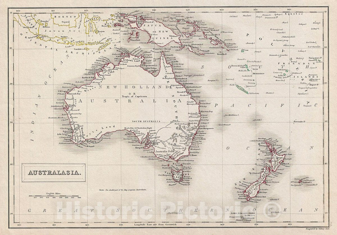 Historic Map : Black Map of Australia and New Zealand, 1840, Vintage Wall Art