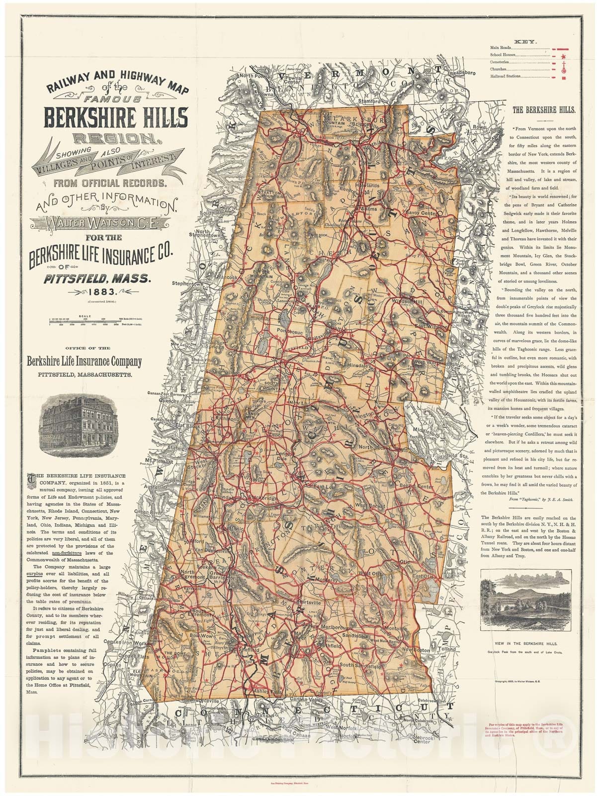 Historic Map : Walter Watson Map of The Berkshires, Massachusetts, 1896, Vintage Wall Art