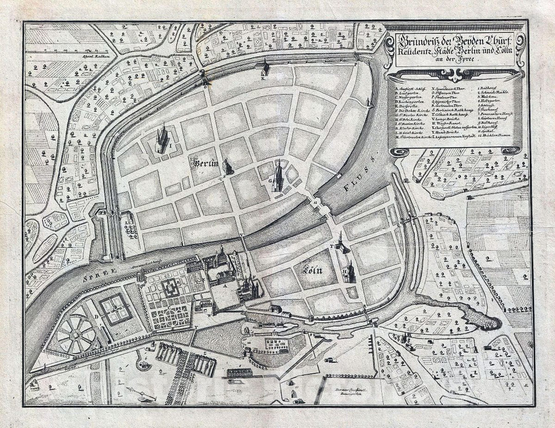 Historic Map : Memhardt Map of Berlin, Germany, 1652, Vintage Wall Art