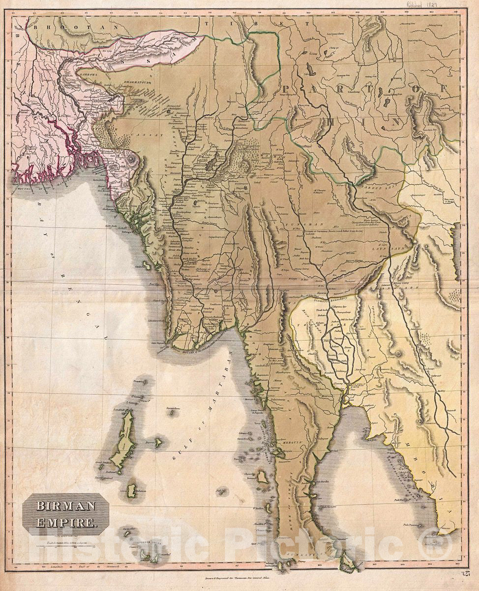 Historic Map : Thomson Map of Burma and Thailand, 1817, Vintage Wall Art