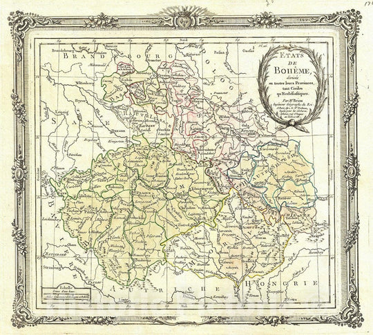 Historic Map : Desnos and Brion Antique Map of Bohemia or Czech Republic, 1766, Vintage Wall Art